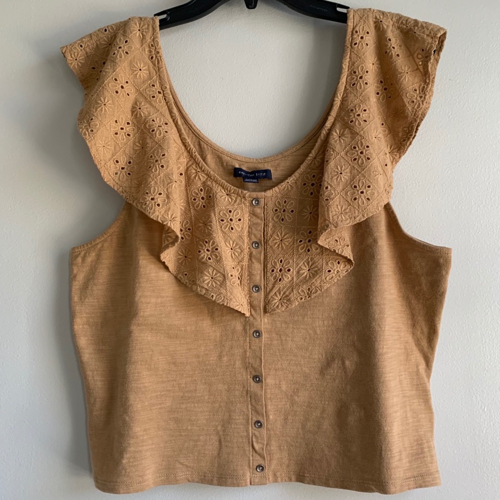 NWOT American Eagle Floral Crochet Ruffle Top